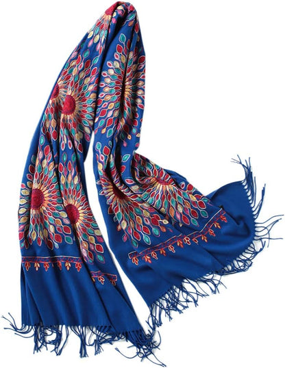 Urban CoCo Women's Embroidered Oversize Tassel Shawl Scarf Wraps for Women