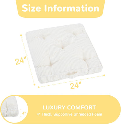 Meditation Floor Cushion, 22x22 Tufted Floor Pillow for Adults, Square Large Meditation Cushion Pillow, Green Corduroy Sitting with Handle, Yoga Seating for Tatami, 1Pack