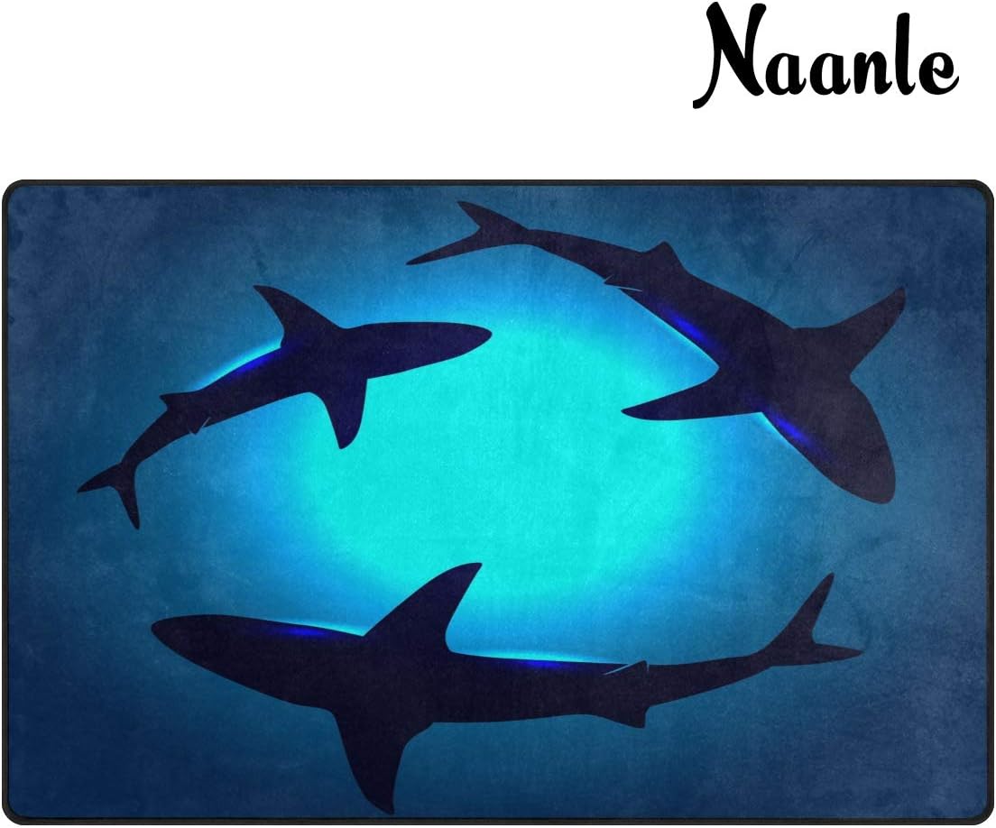 Ocean Animal Sharks Non Slip Area Rug for Living Dinning Room Bedroom Kitchen, 1.7 ' x 2.6'(20 x 31 Inches), Shark Nursery Rug Floor Carpet Yoga Mat