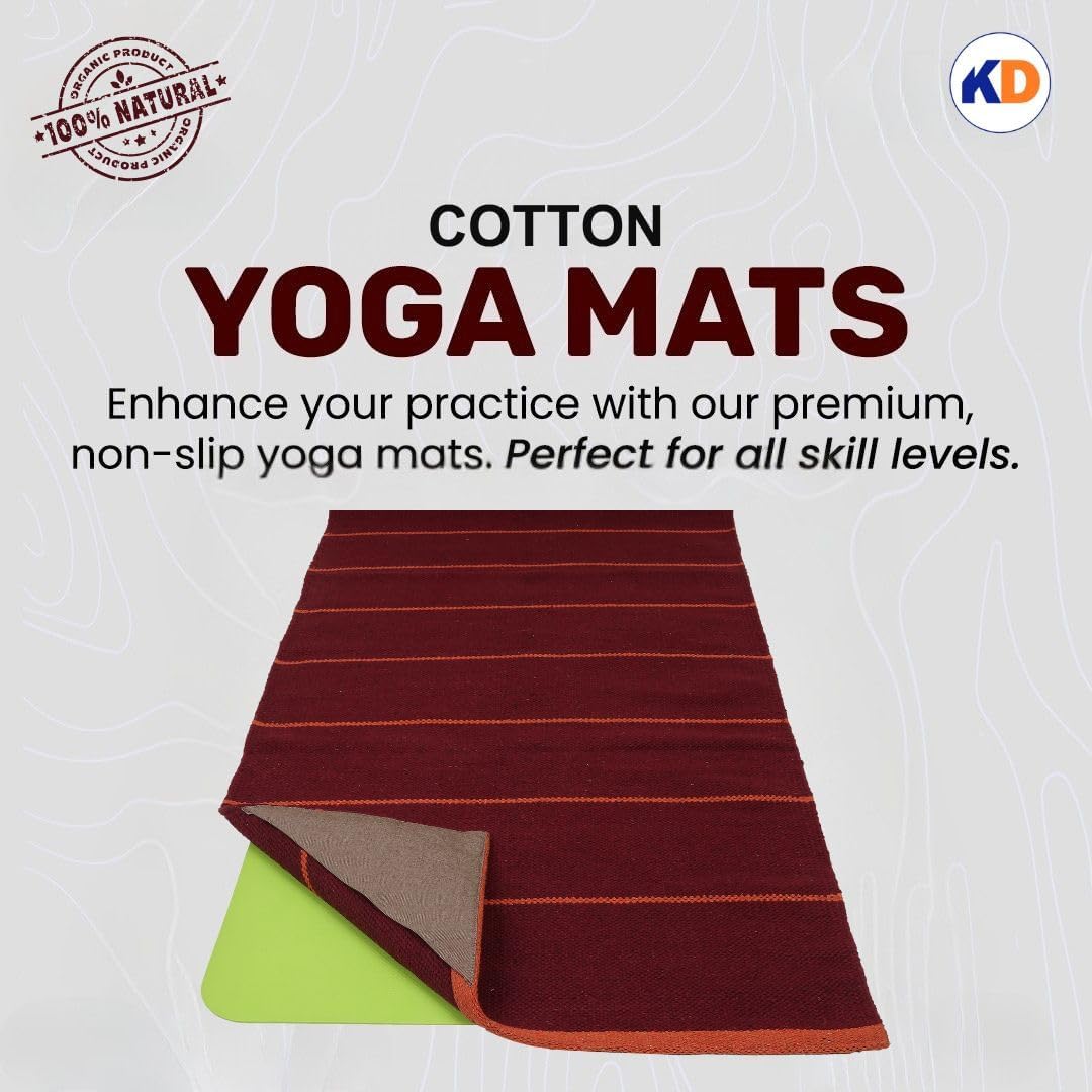 KD Yoga Rug Mat Convert Plastic Yoga Mat to Eco Friendly 100% Cotton Gripping with Corner Pocket