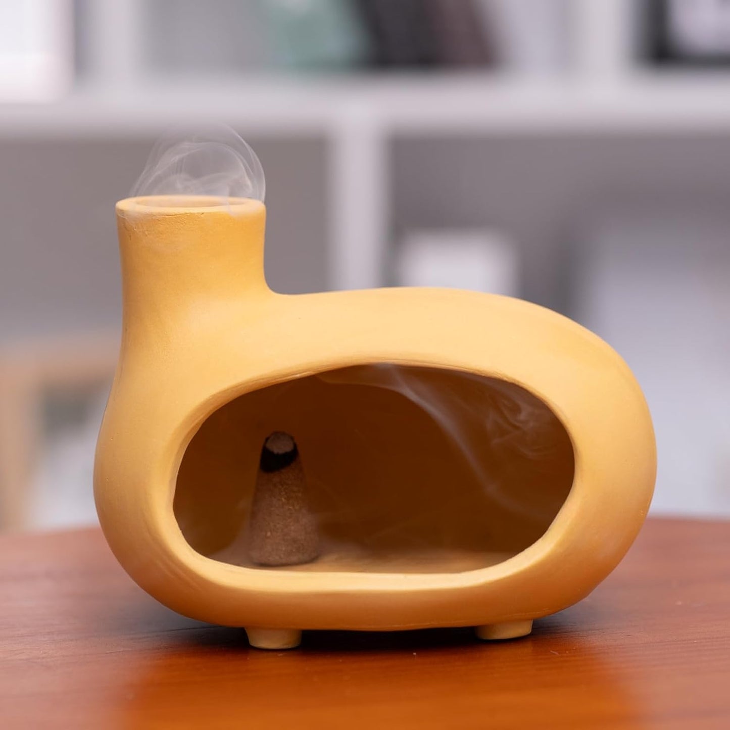 MOUGIGI Terracotta Palo Santo Holder - Modern Chiminea Incense Burner for Yoga, Meditation, and Energy Cleansing - Wood Sticks Dish, Sage Ash Catcher, Smudge Bowl, Cone Burner - Unique Meditation Gift