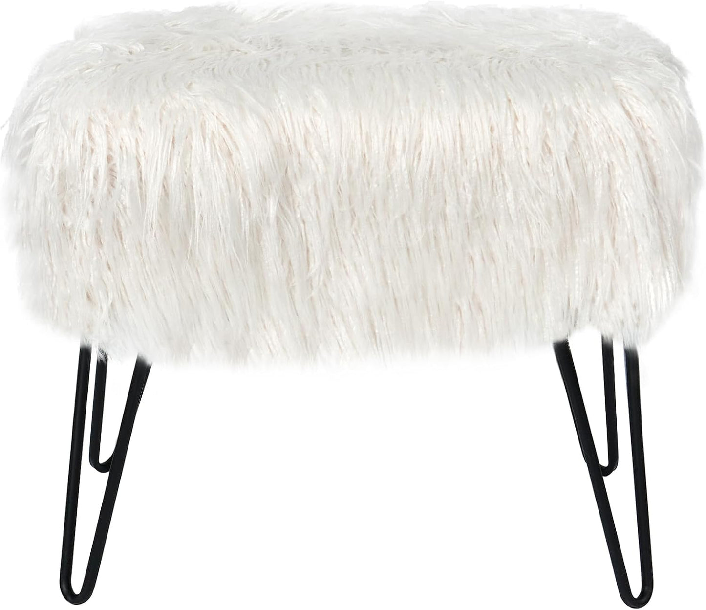 Home Soft Things Green Mongolian Faux Fur Ottoman, Desert Sage, 19'' x 13'' x 17'', Cozy Plush Fluffy Ottoman Foot Rest Stool for Living Room Bedroom Entryway Makeup Bench End of Bed Home Décor