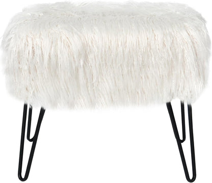 Home Soft Things Green Mongolian Faux Fur Ottoman, Desert Sage, 19'' x 13'' x 17'', Cozy Plush Fluffy Ottoman Foot Rest Stool for Living Room Bedroom Entryway Makeup Bench End of Bed Home Décor