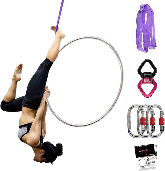 PRIOR FITNESS Aerial Lyra Hoop Set for Adults Suspension Professional Ring Fitness Stainless Steel Single Point Aerial Hoop Equipment Kit(Tube Dia:25mm and 32mm)