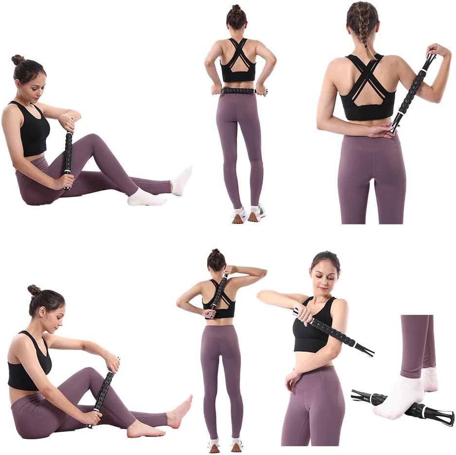 Muscle Roller Massage Roller Stick- Deep Tissue Fascia Blaster for Myofascial Pain Relief, Lymphatic Drainage & Body Sculpting, Handheld Physical Therapy & Recovery Tool (Gray black-18 inch)