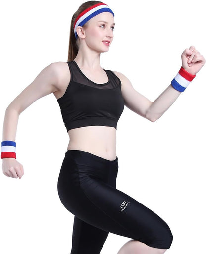 ONUPGO Sweatband Set Sports Headband Wristband Set Sweatbands Terry Cloth Wristband Wrist Sweatband Headbands Moisture Wicking Sweat Absorbing Head Band