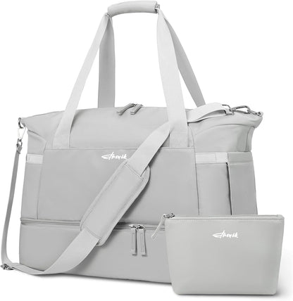 ETRONIK Gym Bag for Women, Personal Item Travel Bag with Shoes Compartment, Weekender Overnight Duffel Bag with Wet Pocket, Carry On Bag for Women, Travel, Gym, Weekend (Beige)