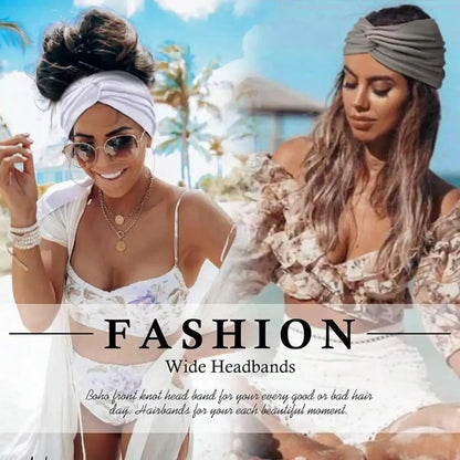 AUGHAD Women's 4-Piece Wide Headband Set - Soft Bohemian Style Scarf Hair Accessories with Knot Design, Suitable for Yoga, Running, Sports, and Daily Wear