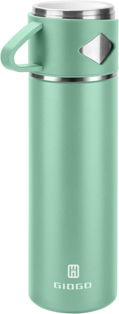 Stainless Steel Thermo 500ml/16.9oz Vacuum Insulated Bottle with Cup for Coffee Hot drink and Cold drink water flask.(Pink,Set)