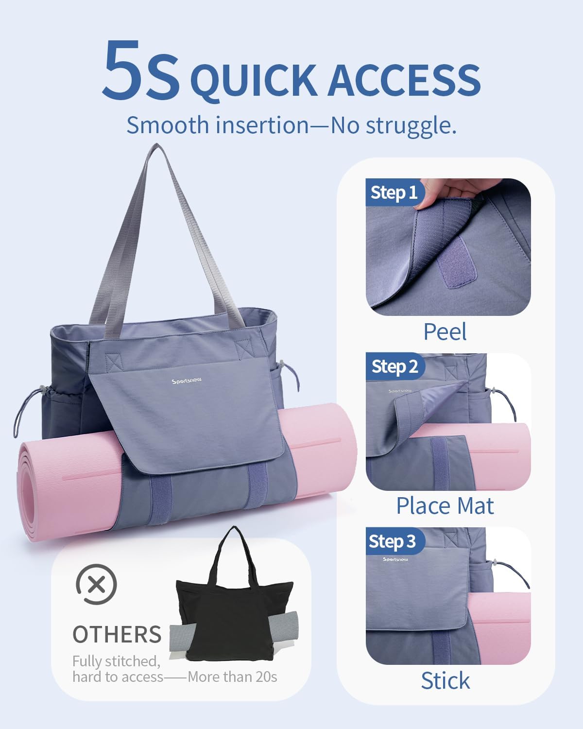 sportsnew Yoga Mat Bag Tote Yoga Gym Bags For Women Men with Waterproof Wet Pocket & Hook-and-loop, Quick Access Storage Yoga Mat Bag Carrier