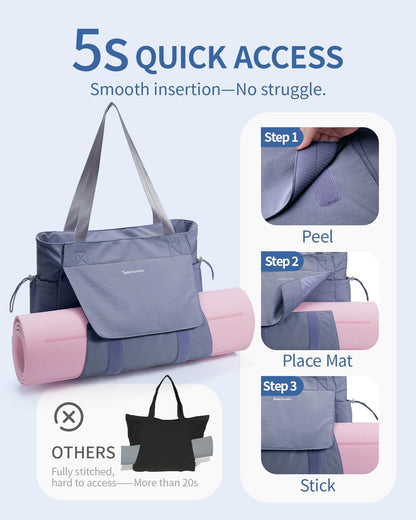 sportsnew Yoga Mat Bag Tote Yoga Gym Bags For Women Men with Waterproof Wet Pocket & Hook-and-loop, Quick Access Storage Yoga Mat Bag Carrier