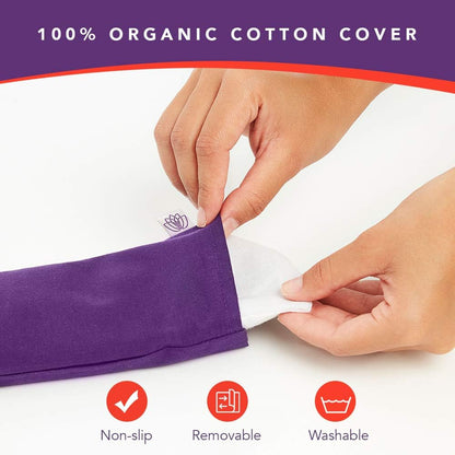 Weighted Lavender Eye Pillow for Women, NOLAVA Includes Free App Meditations, Migraine & Headache Relief, Microwave Hot or Cold Compress, Organic Cotton, French Lavender +Flax Seed, Yoga & Savasana