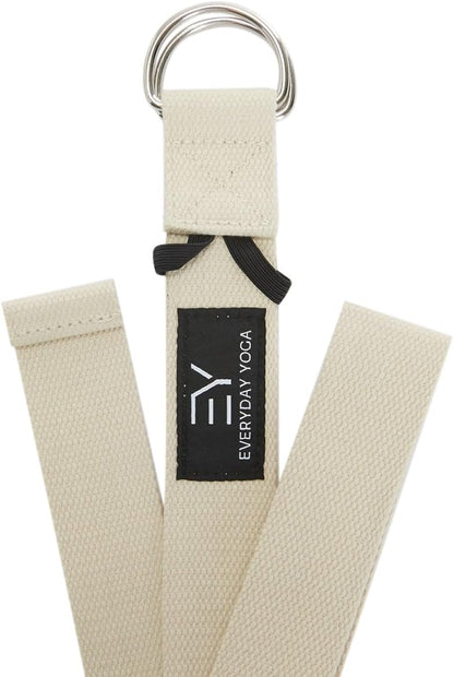 Everyday Yoga Strap with Metal D-Ring - Durable Stretching Strap for Yoga, Pilates, Flexibility & Physical Therapy (6ft, 8ft, 10ft)