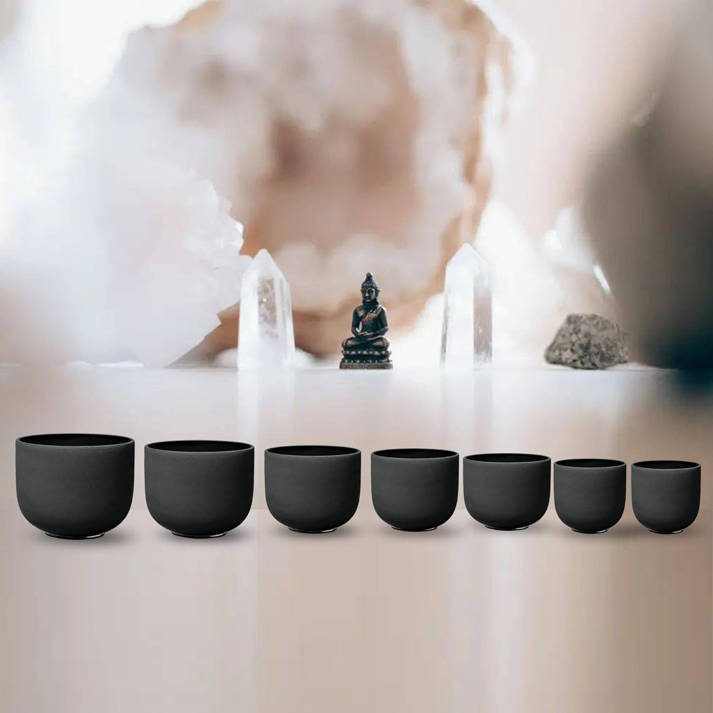 Ryan Dvan 432Hz 7"-12" Set of 7 Crystal Singing Bowl Set ¨C Gradient Color Quartz Bowls for Chakra Healing, Meditation, Sound Bath & Yoga.Sound Therapy Tools with Suede Mallets & O-Rings.