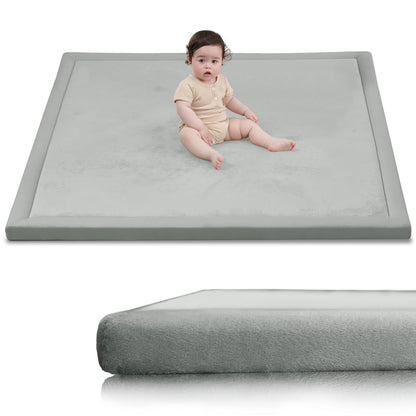 Baby Play Mat for Floor,1.3" Thick Memory Foam Tummy Time Mat,Soft Coral Velvet Nursery Rug,Large Non Slip for Crawling,Toddlers,Infants,Kids,Yoga & Tatami Style for Living Room(Dark Gray)