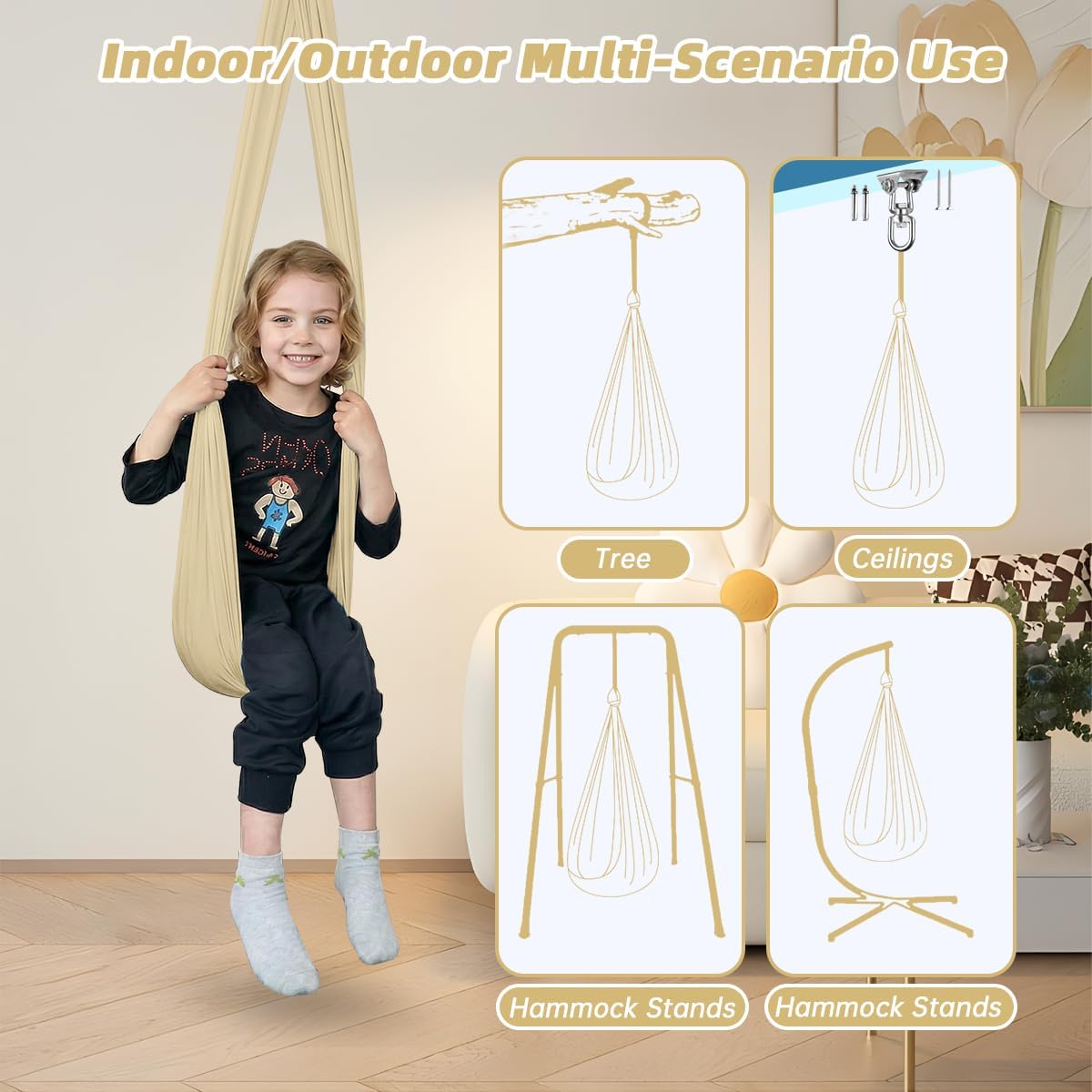 Aokitec Therapy Swing for Kids with Special Needs (Hardware Included) Snuggle Swing Cuddle Hammock Indoor Adjustable Aerial Yoga for Children with Autism, ADHD, Asperger, Sensory Integration