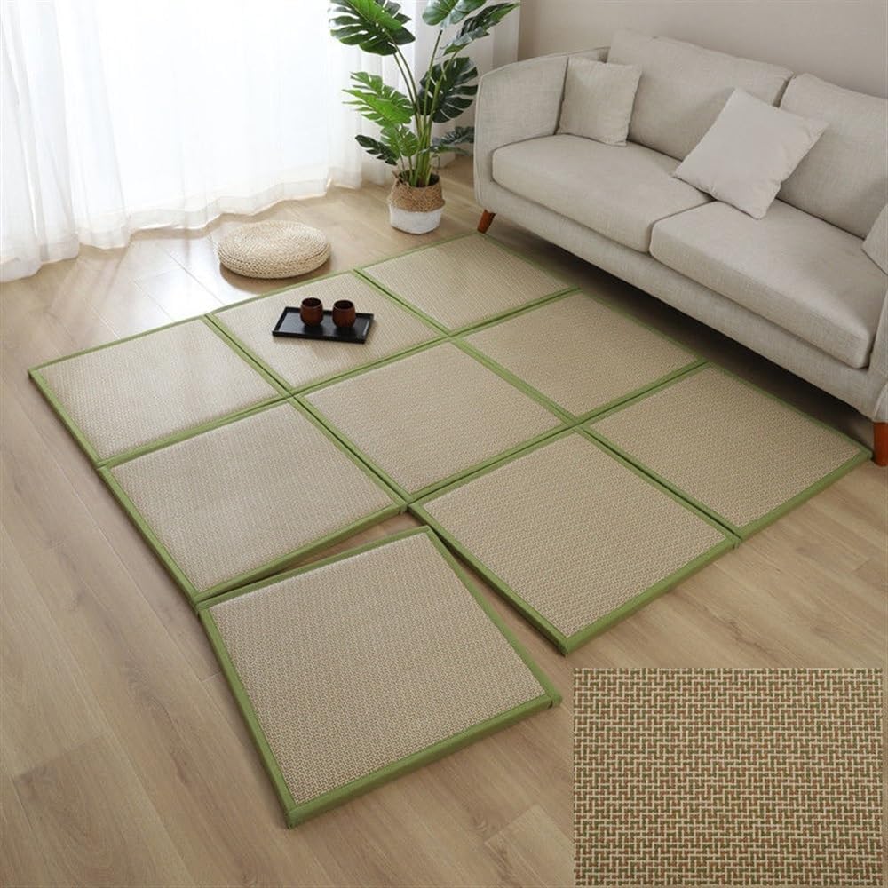 Japanese Tatami Mat, Rattan Tatami Mats, Bedroom Rattan Mat, Summer Floor Sleeping Mat Tatami Mattress, Indoor/Outdoor Rugs, Stitching Carpet Crawling Mats for Living Room Bedroom Playroom Yoga (Colo