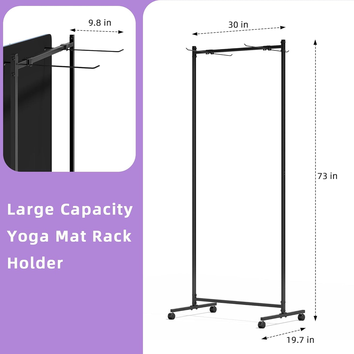 lesolar Yoga Mat Cart with Wheels, 40 Mats Large Capacity Yoga Mats Storage Rack, Hanging Yoga Mat Holder Rolling Cart for Home, Gym, Fitness Club, Studio
