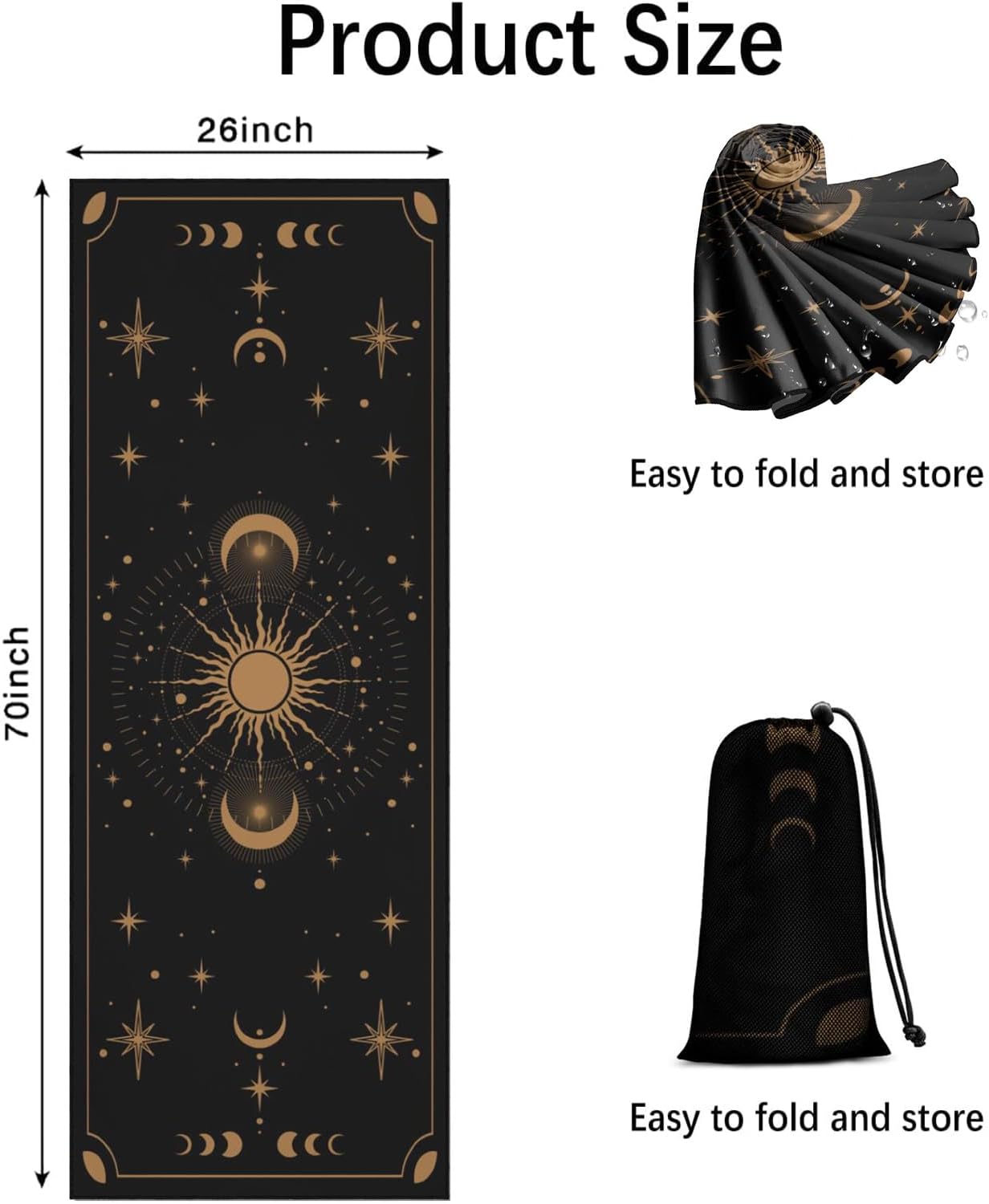 Hot Yoga Mat Towel with Corner Pockets Yoga Towels for Hot Yoga Non Slip with Travel Bag Sweat Absorbent Yoga Blankets Mat Cover for Workout Gym 70"x26" (Mountain-01, 70x26)