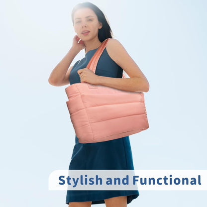 TOPDesign Puffer Tote Bag for Women, Lightweight Puffy Handbag with Compartments, Quilted Shoulder Bag for Work, Travel, Gym - Colors A