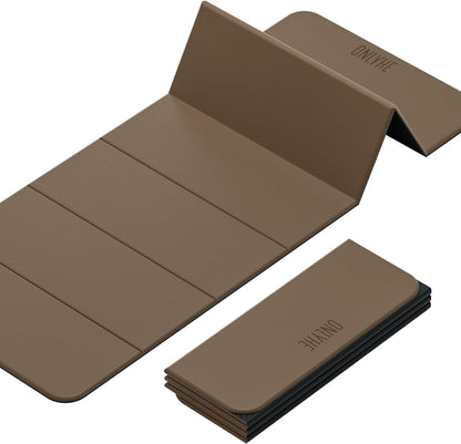 Foldable Yoga Mat Exercise Mat for Home Workout, Comfortable and Durable, 8mm Thick Portable Folding Mat, Non-Slip, Pilates Mat Thick, Outdoor Use, Meditation, Travel, Camping (71"x24" x 0.3") (Milk Coffee + Black) (Brown+Black)