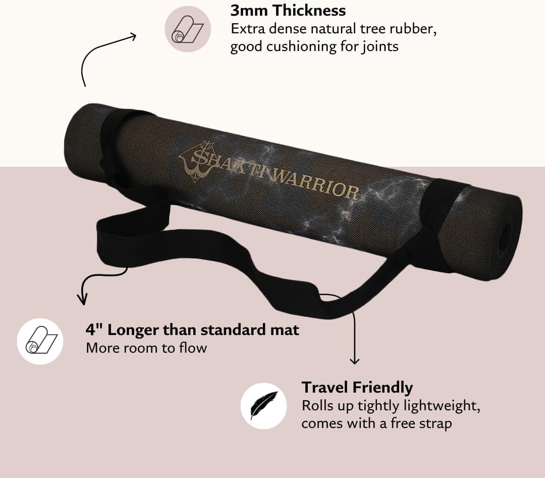 Shakti Warrior Pro Hemp Mat - Artist Designed, Premium Printed Eco-Friendly Non-Slip mat, Great for Regular & Hot Yoga, Pilates, Workouts 72 inch x 24 inch x 3mm Thick