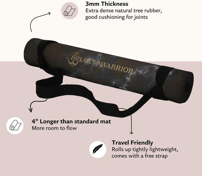 Shakti Warrior Pro Hemp Mat - Artist Designed, Premium Printed Eco-Friendly Non-Slip mat, Great for Regular & Hot Yoga, Pilates, Workouts 72 inch x 24 inch x 3mm Thick