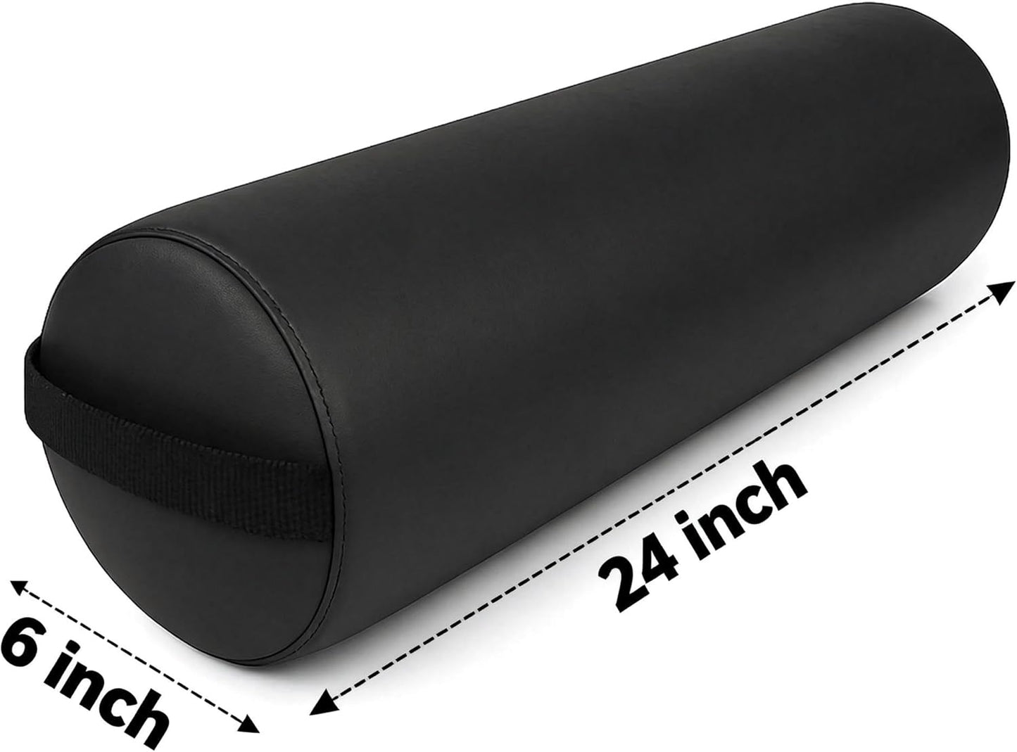 Round Massage Bolster Pillow 24 x 6 Inch – Full Cylinder Support Cushion with PU Leather Cover & Carry Handle – for Massage Table, Yoga, Physical Therapy & Spa Use