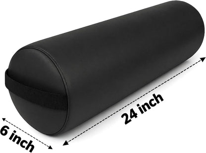 Round Massage Bolster Pillow 24 x 6 Inch – Full Cylinder Support Cushion with PU Leather Cover & Carry Handle – for Massage Table, Yoga, Physical Therapy & Spa Use