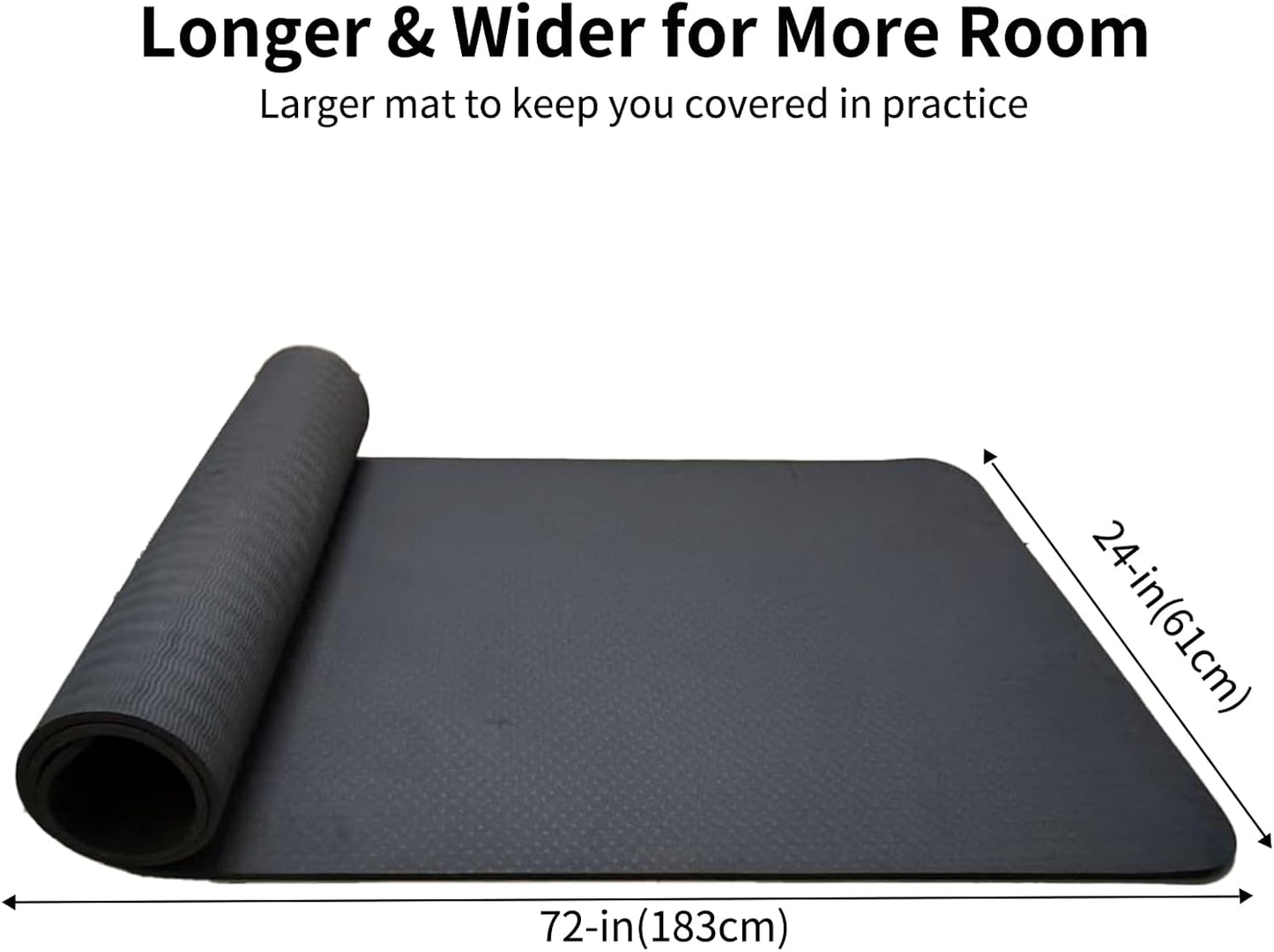 Thick TPE Yoga Mat, Non-Slip Eco-Friendly Exercise Mat with Carrying Strap for Yoga, Pilates and Home Workouts, Standard and Extra Wide Options