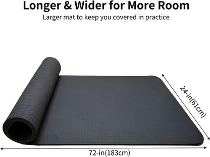 Thick TPE Yoga Mat, Non-Slip Eco-Friendly Exercise Mat with Carrying Strap for Yoga, Pilates and Home Workouts, Standard and Extra Wide Options