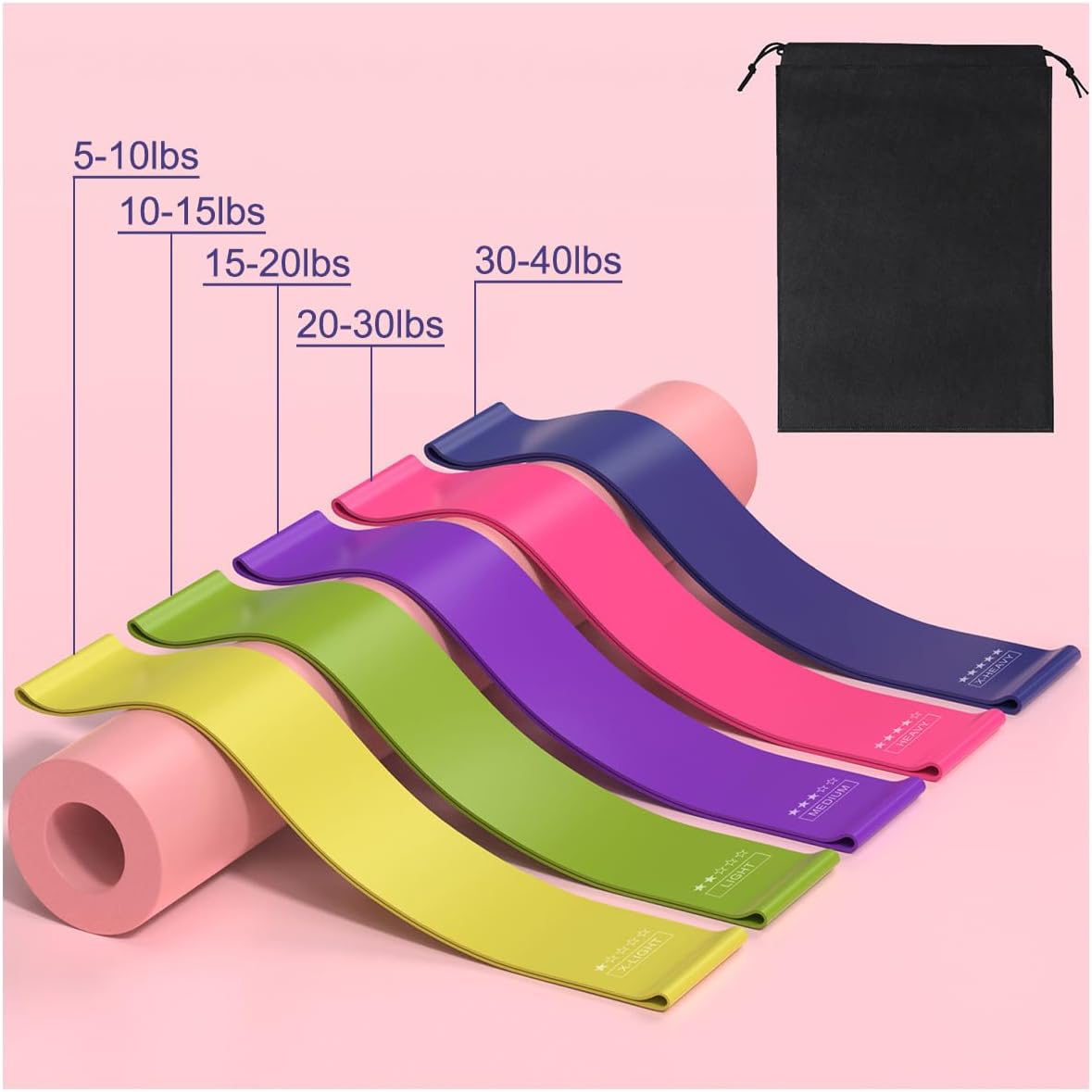 Resistance Bands for Working Out, Elastic Exercice Loop Bands for Physical Therapy, Yoga Starter Set of Stretch Bands for Booty Legs, Pilates Flexbands
