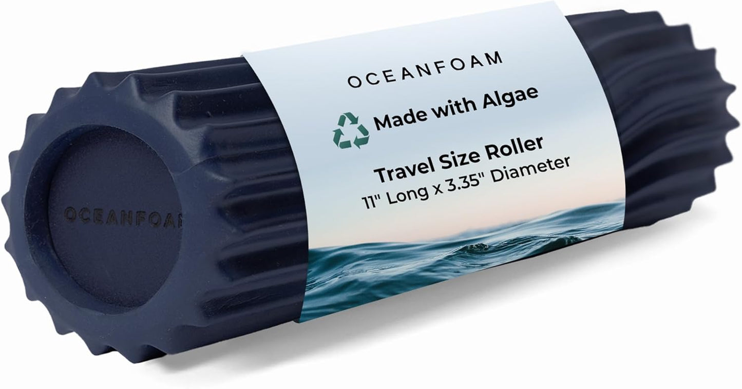Oceanfoam Ripple Travel Foam Roller (11" x 3.35") Firm Mini Foam Roller for Physical Therapy, Deep Tissue Massage, Back Pain - High Density, Ergonomic Wave Textured - Yoga, Pilates, Exercise (Natural) - Colors A
