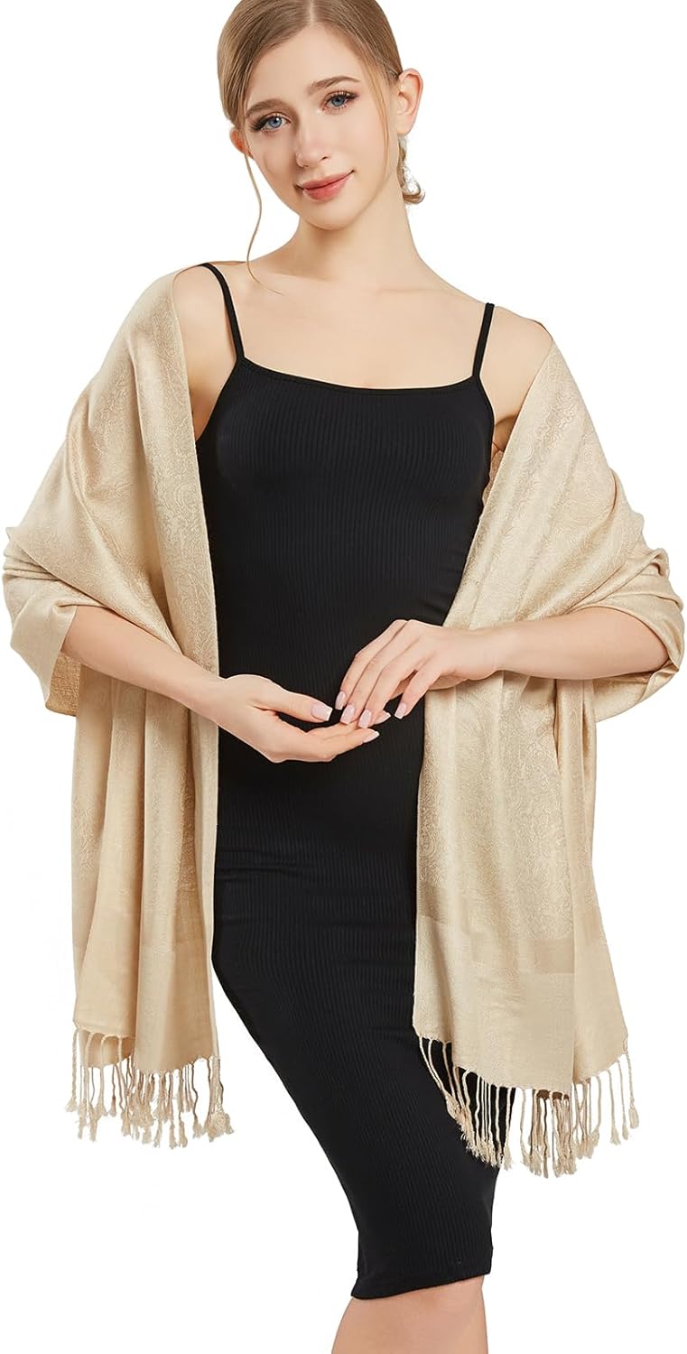 vimate Silky Paisley Pashmina Shawl Scarf-Women's Soft Double-side Jacquard Pashminas Wrap for Evening Dress Travel Shawl