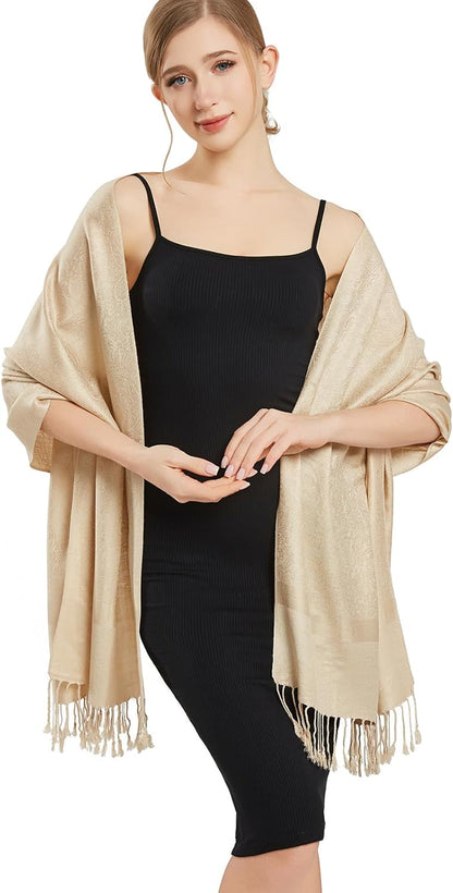 vimate Silky Paisley Pashmina Shawl Scarf-Women's Soft Double-side Jacquard Pashminas Wrap for Evening Dress Travel Shawl