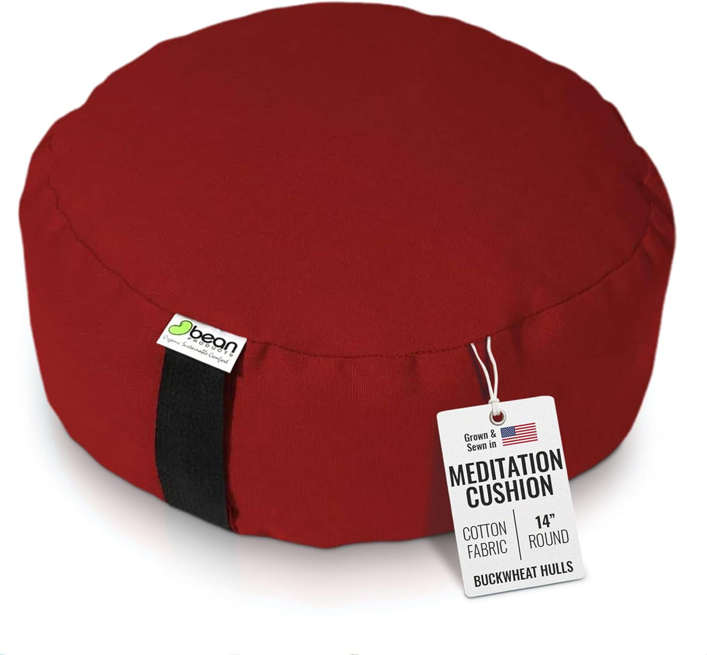 Bean Products Zafu Meditation Pillows for Sitting on Floor, Yoga Cushion, Cotton/Buckwheat Fill Yoga Pillow, Zafu Meditation Cushion, Zen Kneeling Prayer Pad- Made in USA - 14" Round - Saffron