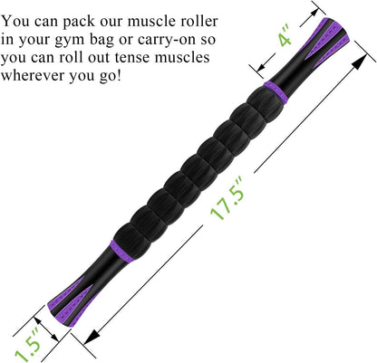 Muscle Roller Massage Roller Stick- Deep Tissue Fascia Blaster for Myofascial Pain Relief, Lymphatic Drainage & Body Sculpting, Handheld Physical Therapy & Recovery Tool (Gray black-18 inch)