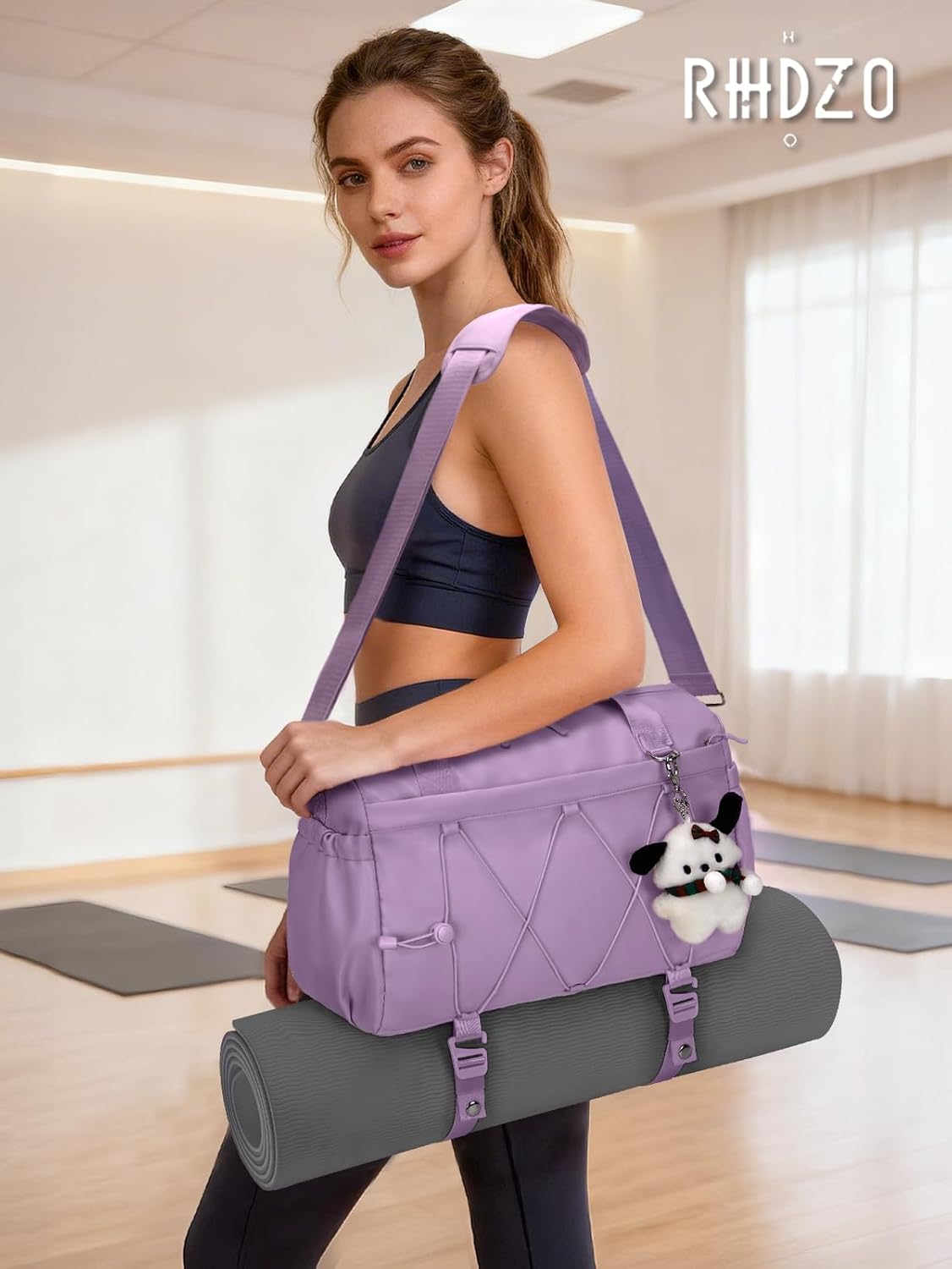 Small Gym Bag for Women with Yoga Mat Holder and Wet Compartment, Mini Gym Duffle Bag Yoga Bag with Water Bottle Pocket for Workout Travel, Green