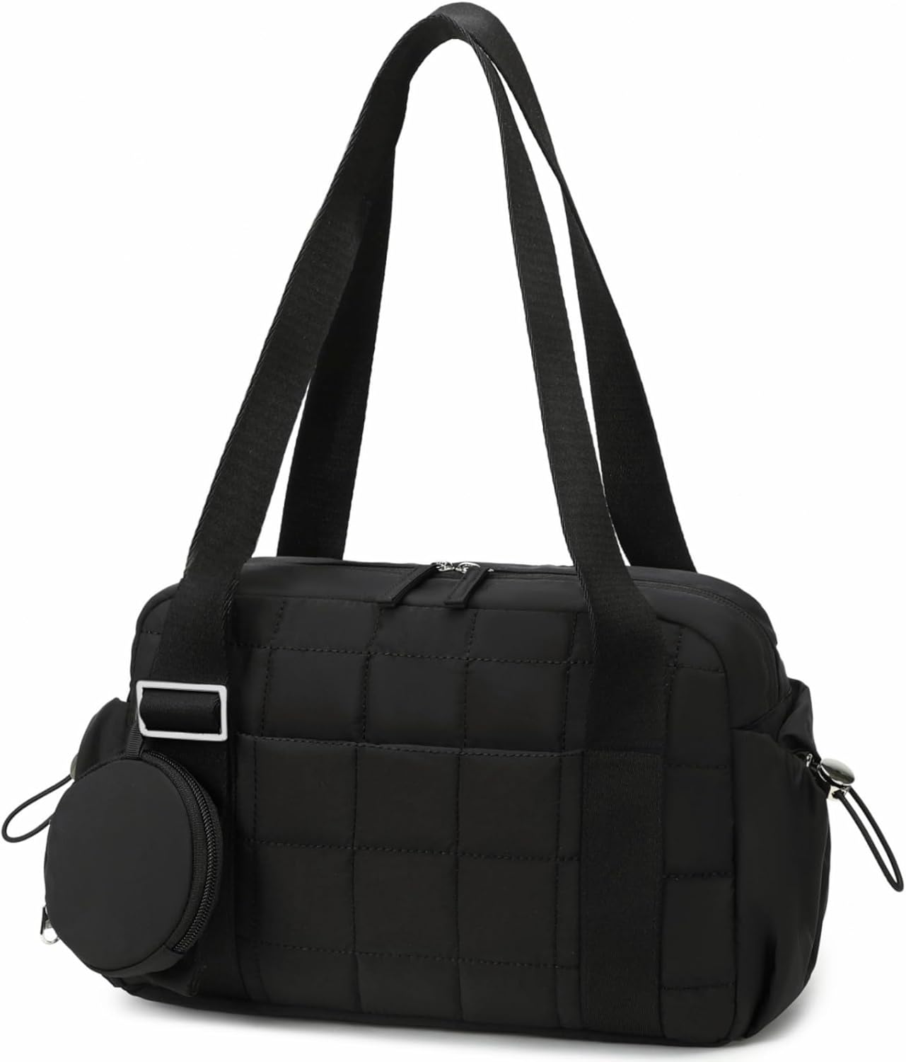CAMTOP Mini Gym Bag for Women, Small Gym Tote Bag Puffy Quilted Sports Duffel Bag with Wet Compartment and Coin Purse Duffel Bags Dance Yoga Workout Bag for Gifts (All Black, Mini-12.6")