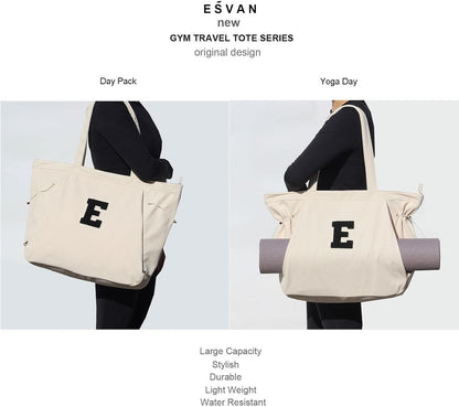 ESVAN Corduroy Yoga Tote Bag Gifts for Women Drawstring Yoga Mat Bag for Office Workout Travel Carryall Pilates Gym