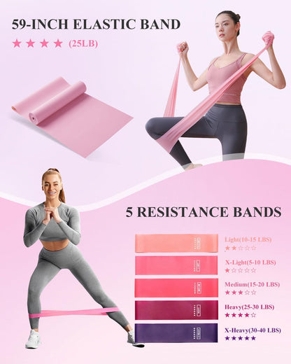 Home Workout Pilates Kit for Women, Better me Pilates Ring and Ball Set Essentials Equipment, with 5 Resistance Bands, Massager Roller, Yoga Starter Accessories for Toning Arms, Thighs & Core