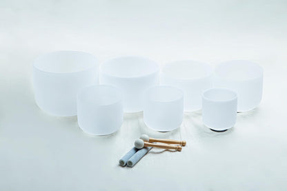 Leize Crystal Singing Bowl with Carrying Case, White, Set of 7 size 6-12" A-G Note 432 hz