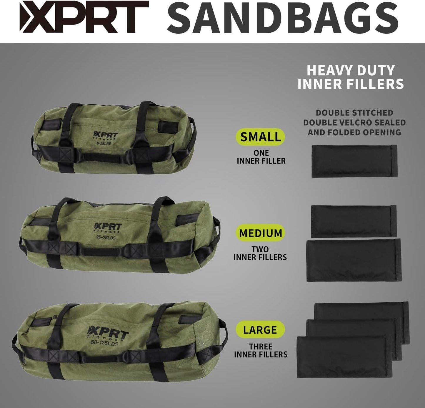 XPRT Fitness Workout Sandbag for Heavy Duty Workout Cross Training 7 Multi-positional Handles - Color Army Green/Black/Camo