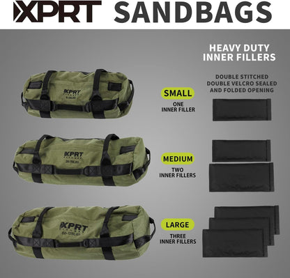 XPRT Fitness Workout Sandbag for Heavy Duty Workout Cross Training 7 Multi-positional Handles - Color Army Green/Black/Camo