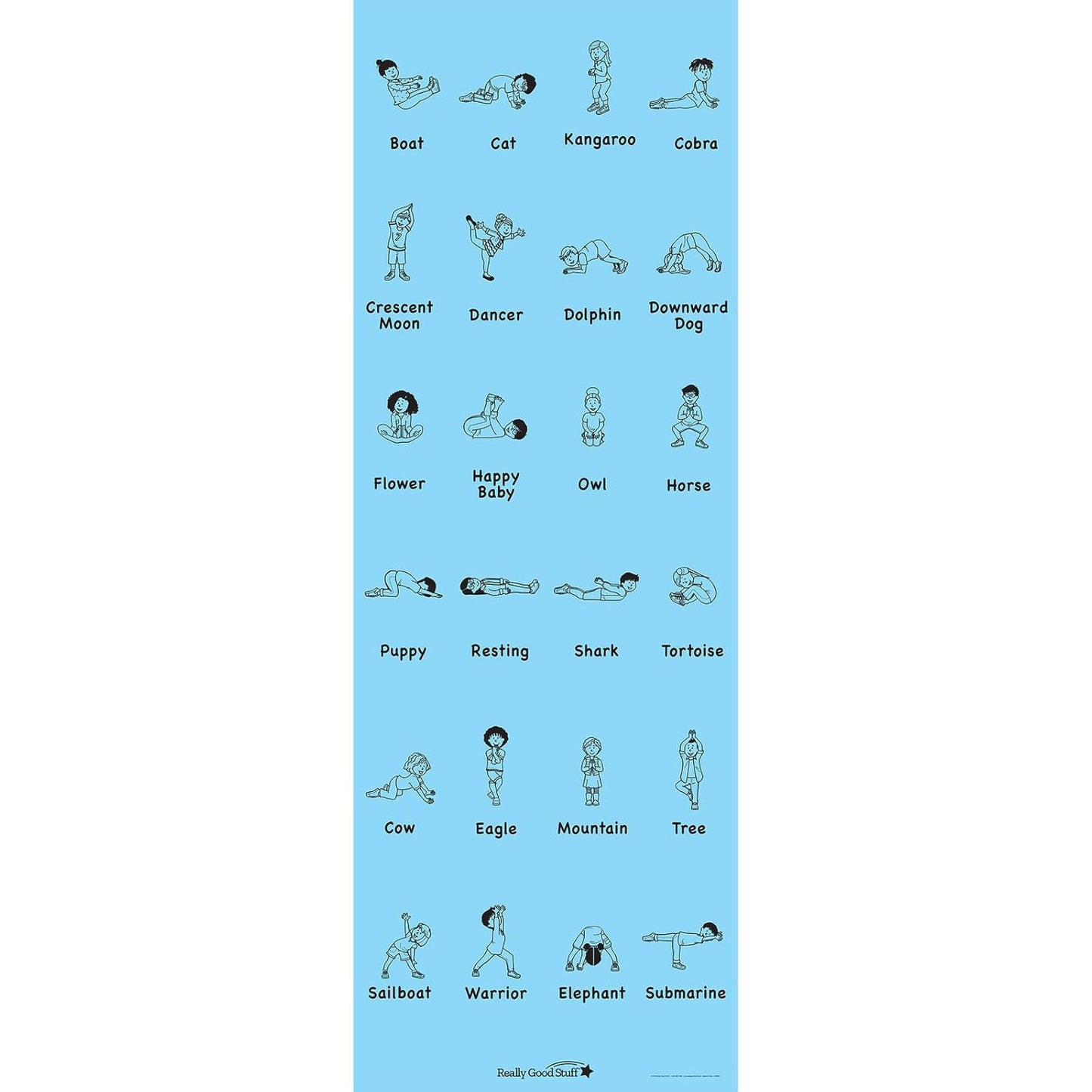 Really Good Stuff Kids Yoga Mat with 24 Illustrated Poses – Safe, Zero-Phthalate – 5mm Thick, Non-Slip, Soft Exercise Mat for Kids, Teens, Toddlers (68” x 24”) Perfect For Home And Classroom
