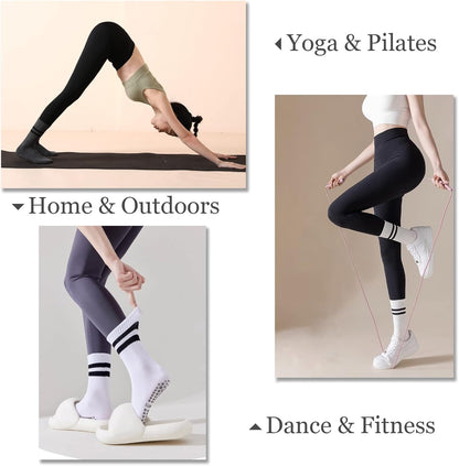 Flydo Pilates Grippy Socks with Grips for Women Yoga Non Slip Long Socks for Pure Barre, Ballet,Dance Workout 2-5 Pack