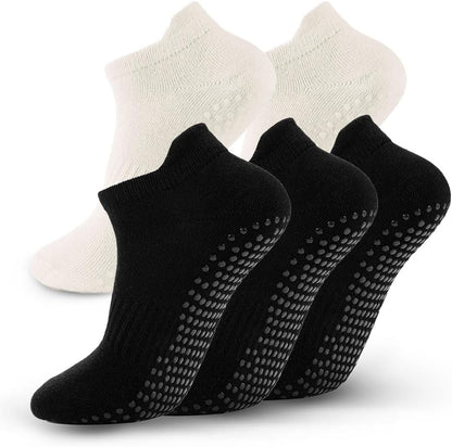 5 Pairs Pilates Socks with Grips for Women Non Slip Grip Yoga Crew Socks for Barre Hospital Barefoot Workout