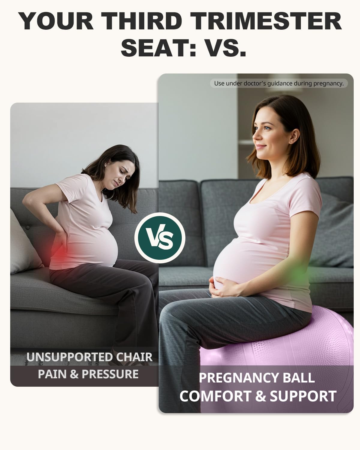 Trideer Pregnancy Birthing Ball, 1.7mm Extra Thick Yoga Ball for Maternity, Labor, Physio, Recovery, Exercise Guide & Daily Comfort Tips for All Trimesters, 1000LB Anti-Burst Non-Slip Stability Ball