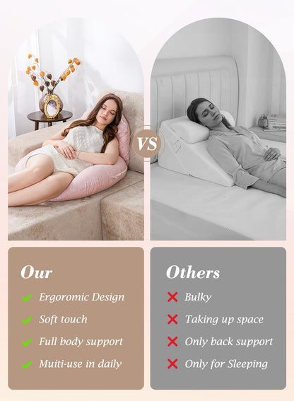 INSEN Wedge Pillow Set for Sleeping and After Surgery, Use for Acid Reflux, Reading and Relaxing, Headboard Pillow for Sitting in Bed