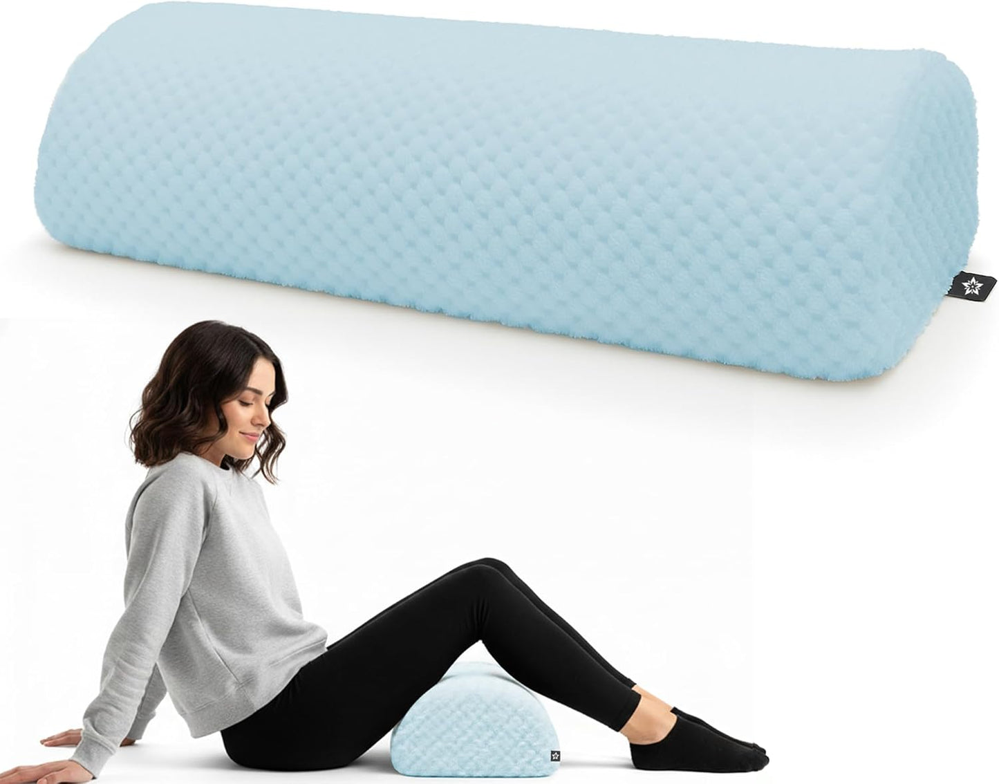 SPRING SEAON Half Moon Bolster Knee Pillow for Back Sleeping Memory Foam Leg Pillow for Ankle and Foot Comfort Under Knee Pillow for Side Sleepers Machine Washable Cover(17" x 7.5" x 4.3")